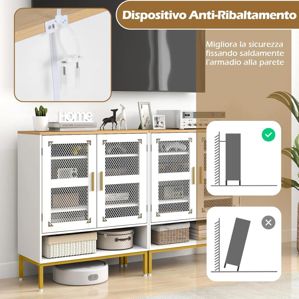 Scarpiera a 5 Livelli, Armadio Porta Scarpe con Porte in Rete, Ripiani Regolabili e Gambe in Metallo Per Ingresso, Corridoio, Armadio e Soggiorno (Bianco,70x35x93 cm)