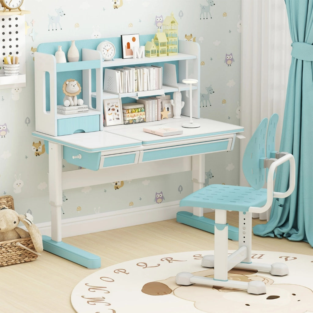 Sedia regolabile in altezza per bambini con doppi supporti dorsal, Sedia da studio con seduta traspirante Blu-Tavoli e sedie