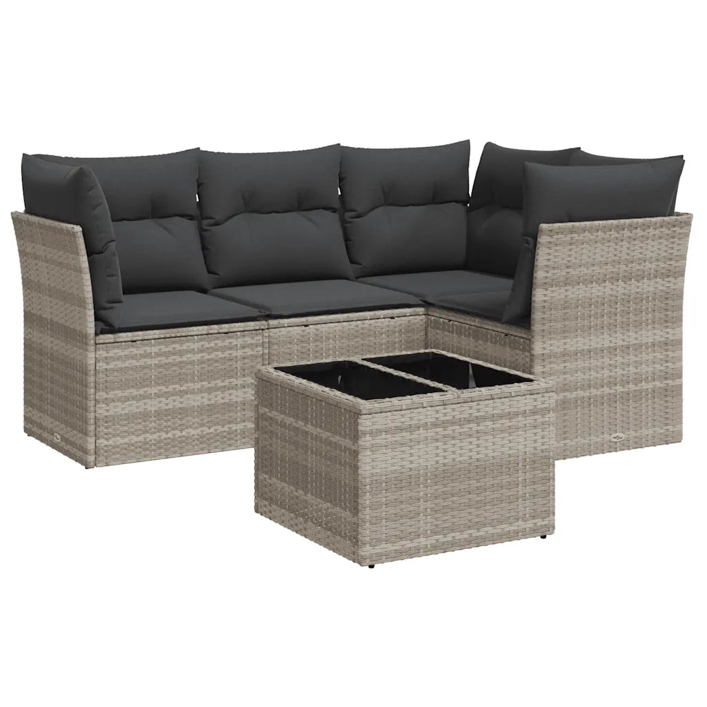 vidaXL Set Divano da Giardino 5pz con Cuscini Grigio Chiaro Polyrattan