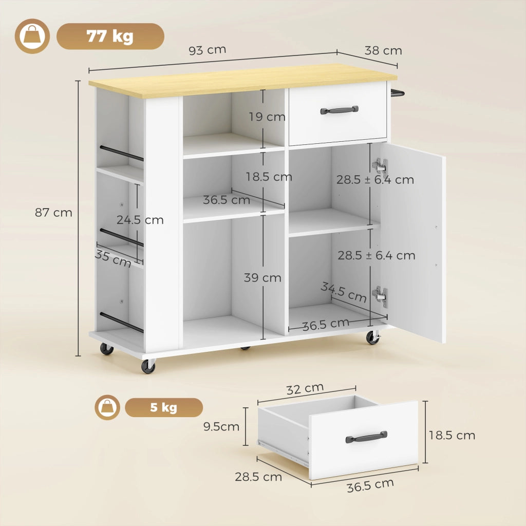 Mobile Cucina con Cassetto, Armadietto e Ripiano Regolabile, Bianco