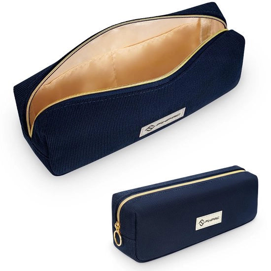 Etui con grande capacità, tasapenni, etui per scuola e ufficio, tessuto corduroy, blu marino