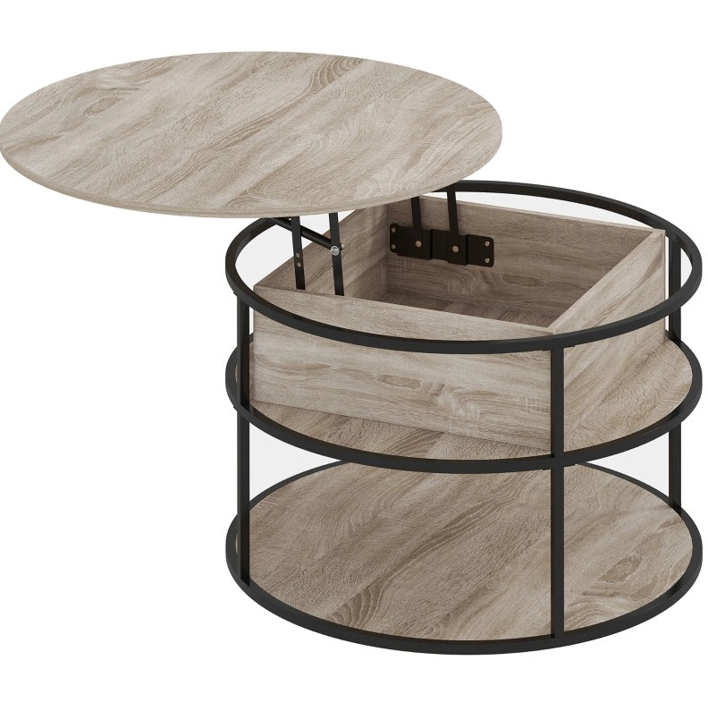 Tavolino da caffè rotondo elevabile ?80 cm in MDF color rovere