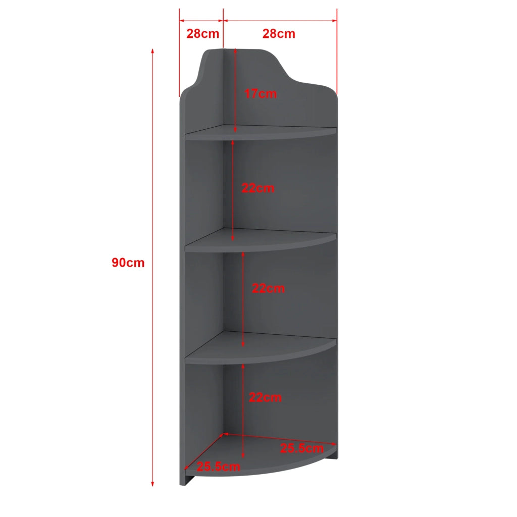 Mensola angolare per mobile da bagno con 4 ripiani in legno composito 90 x 28 x 28 cm grigio scuro 03_0005174