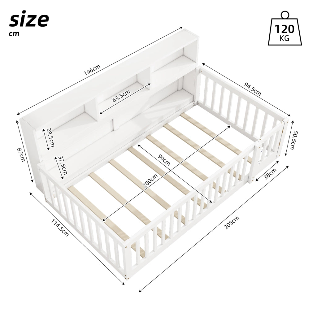 LETTO con sponde e vani laterali 90x200 cm in pino e MDF bianco
