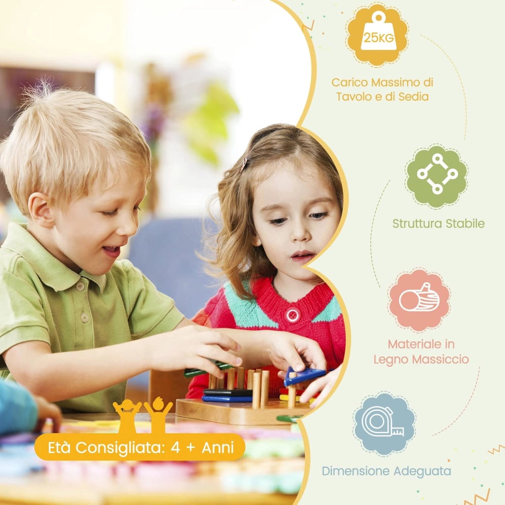 Set Tavolo e Sedie per Bambini, con Schienale Curvo in Legno, Tavolo Attività per Bambini con 4 Sedie, Capacità di Peso 25kg, 4+ Anni (naturale)