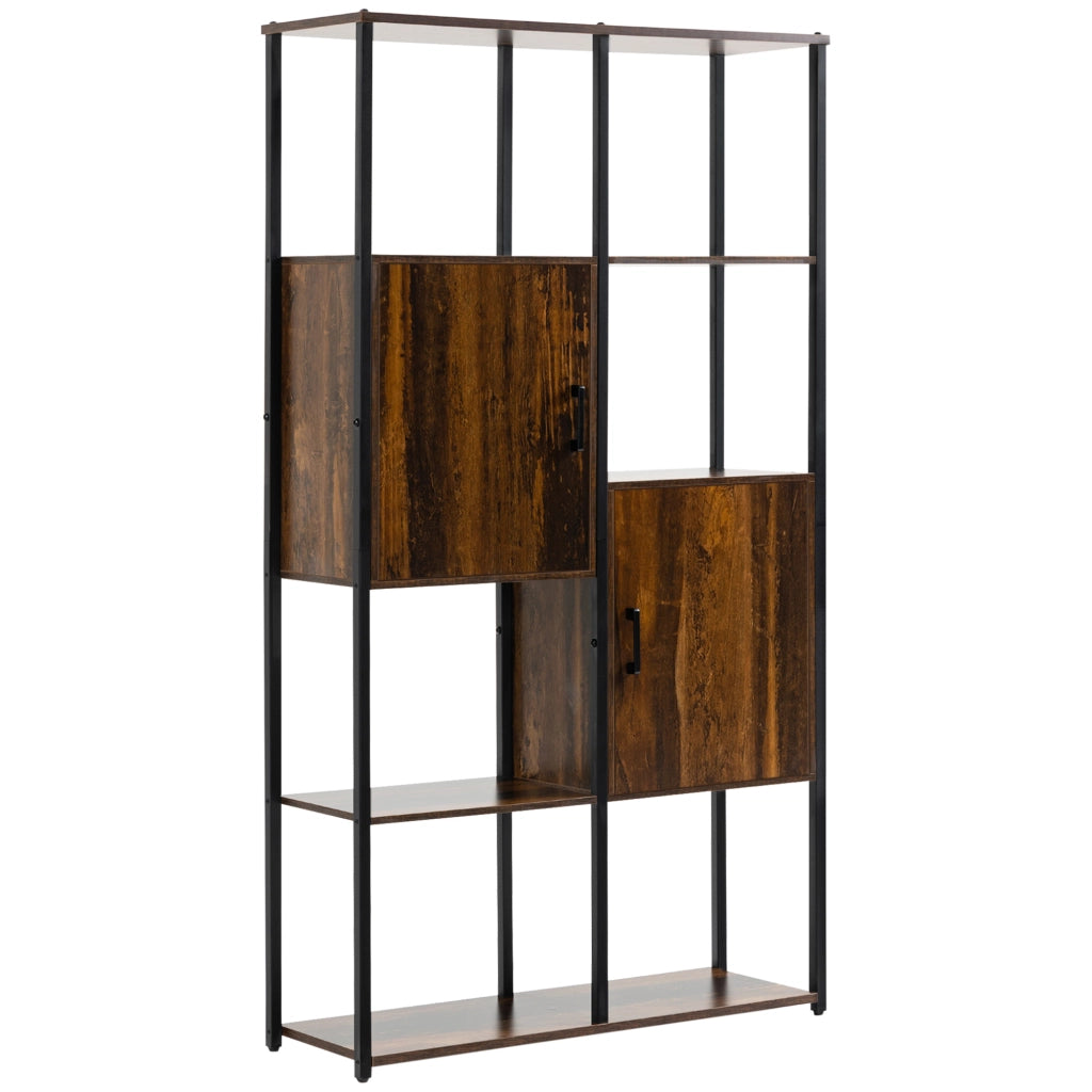 Libreria Stile Industriale con Ripiani e Armadietti ¨C Zephmum ¨C 90x30x159.5cm, Nero e Marrone