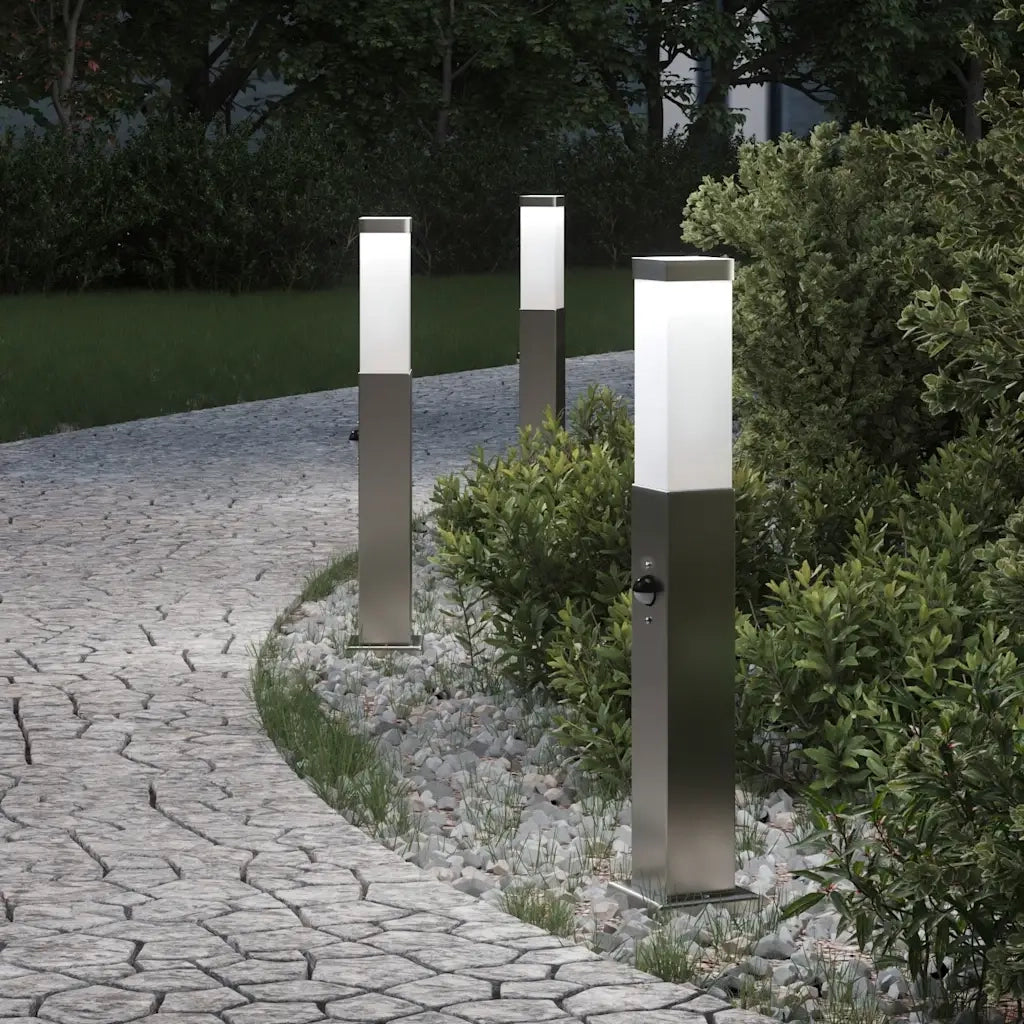 Lampioni a paletto con sensore 3 pz 50 cm Acciaio Inox IP44 4006054