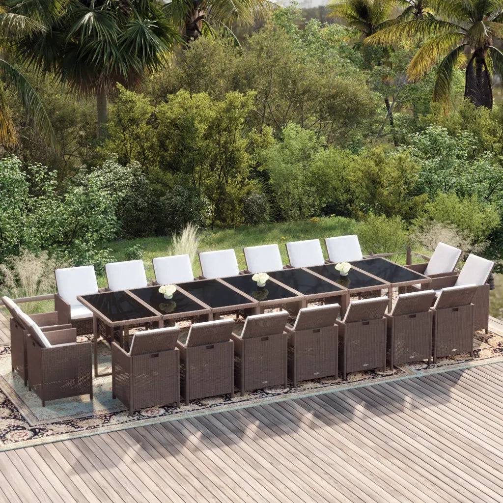 Set da Pranzo per Giardino 19 pz con Cuscini Polyrattan Marrone cod mxl 36002