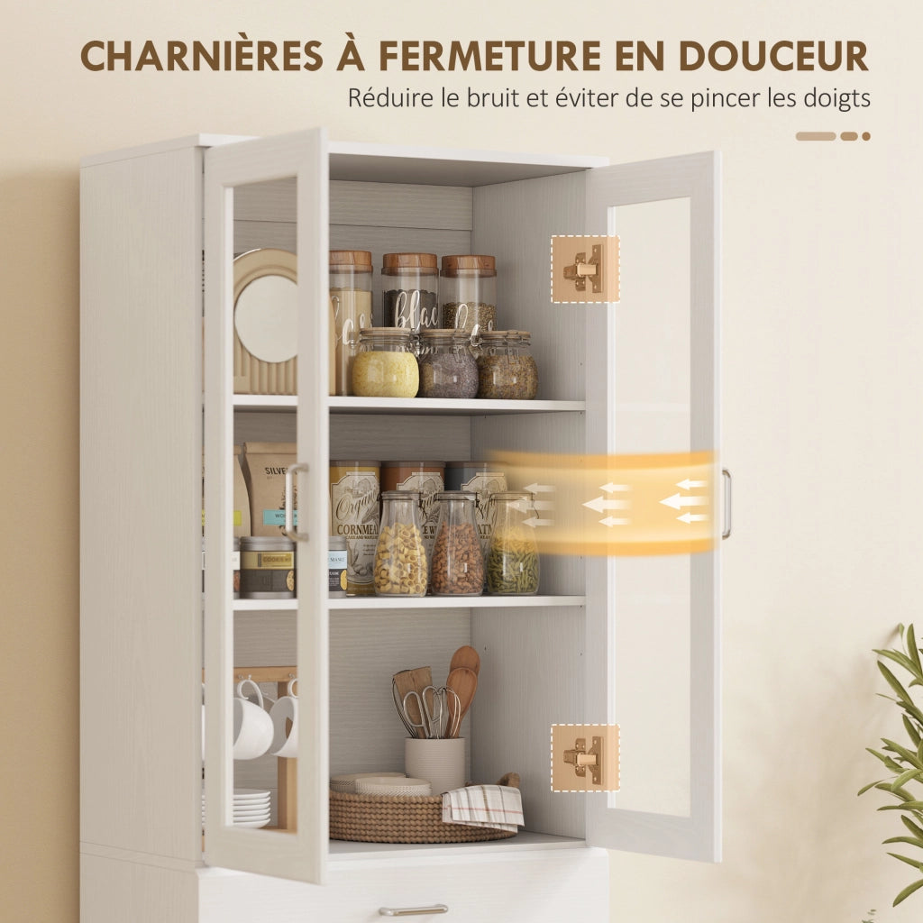 Credenza Cucina ¨C zephmum ¨C 4 Porte 2 Vetro, Cassetti, Bianco, 60x35x180cm