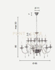 LAMPADARIO LIVIA 12 LUCI BIANCO- TRASPARENTE E CROMO ATTACCO E14 D.85CM