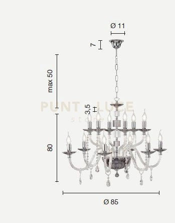 LAMPADARIO LIVIA 12 LUCI BIANCO- TRASPARENTE E CROMO ATTACCO E14 D.85CM