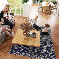 Tappeto da Esterno Reversibile 182x274 cm con Motivo Geometrico e Borsa Inclusa Blu e Bianco