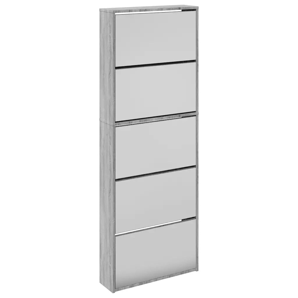 Scarpiera con Specchio a 5 Livelli Grigio Sonoma 63x17x169,5 cm