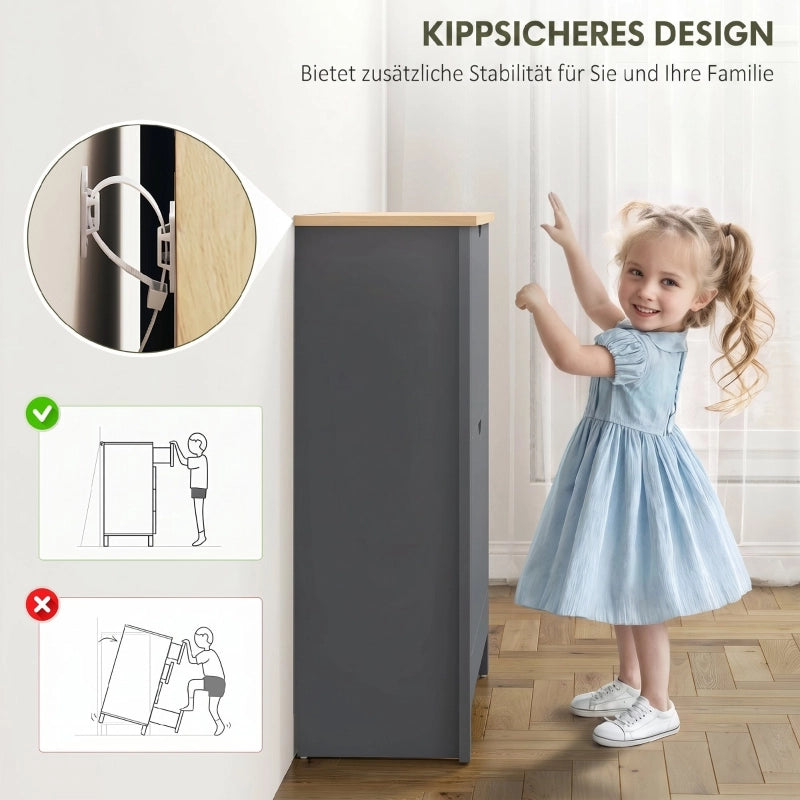 Scarpiera con 2 ante ribaltabili, per ingresso e camera da letto, in legno, grigio scuro, 72 × 26 × 80 cm