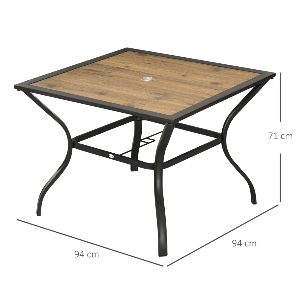 EasyComfort Tavolo da Giardino Marrone per 4 Persone con Foro Centrale per Ombrellone, 94L x 94P x 71A cm
