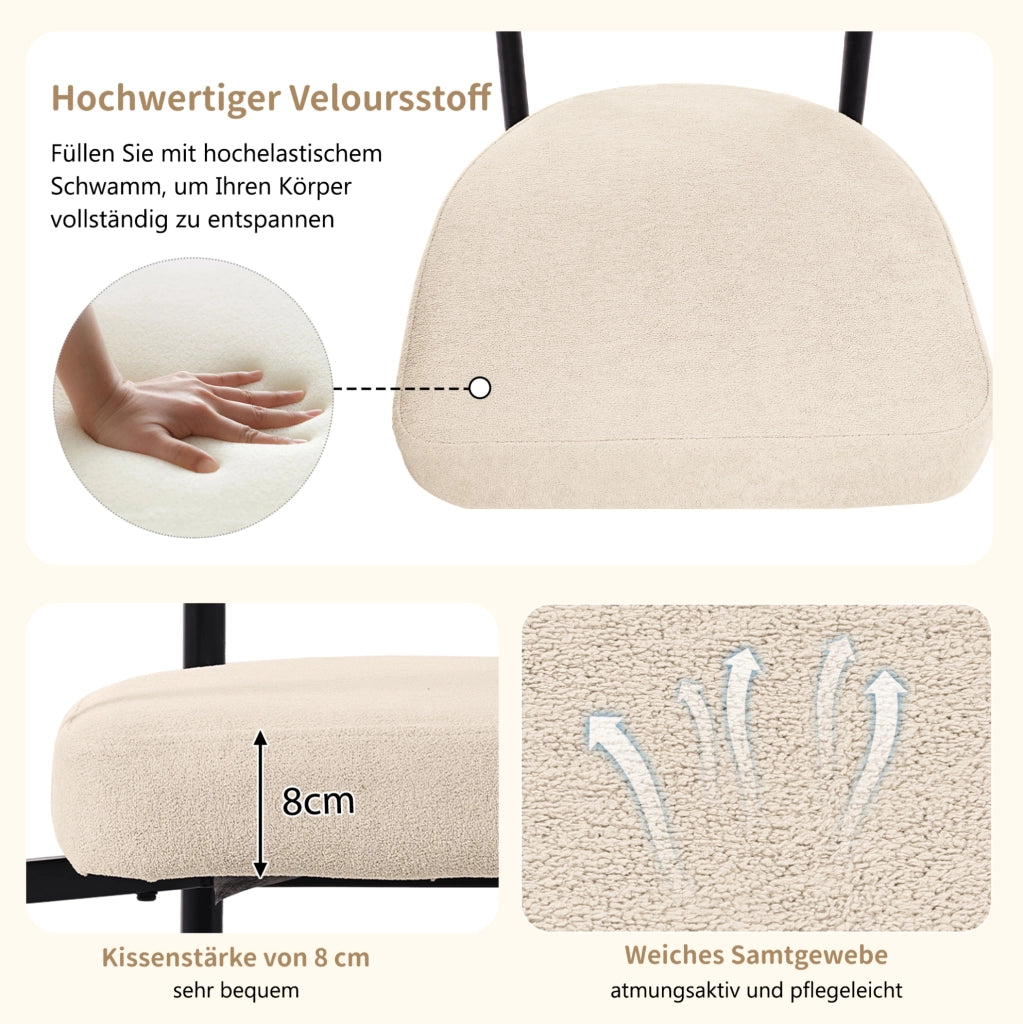 Set tavolo da pranzo con 4 poltroncine in velluto beige e bianco
