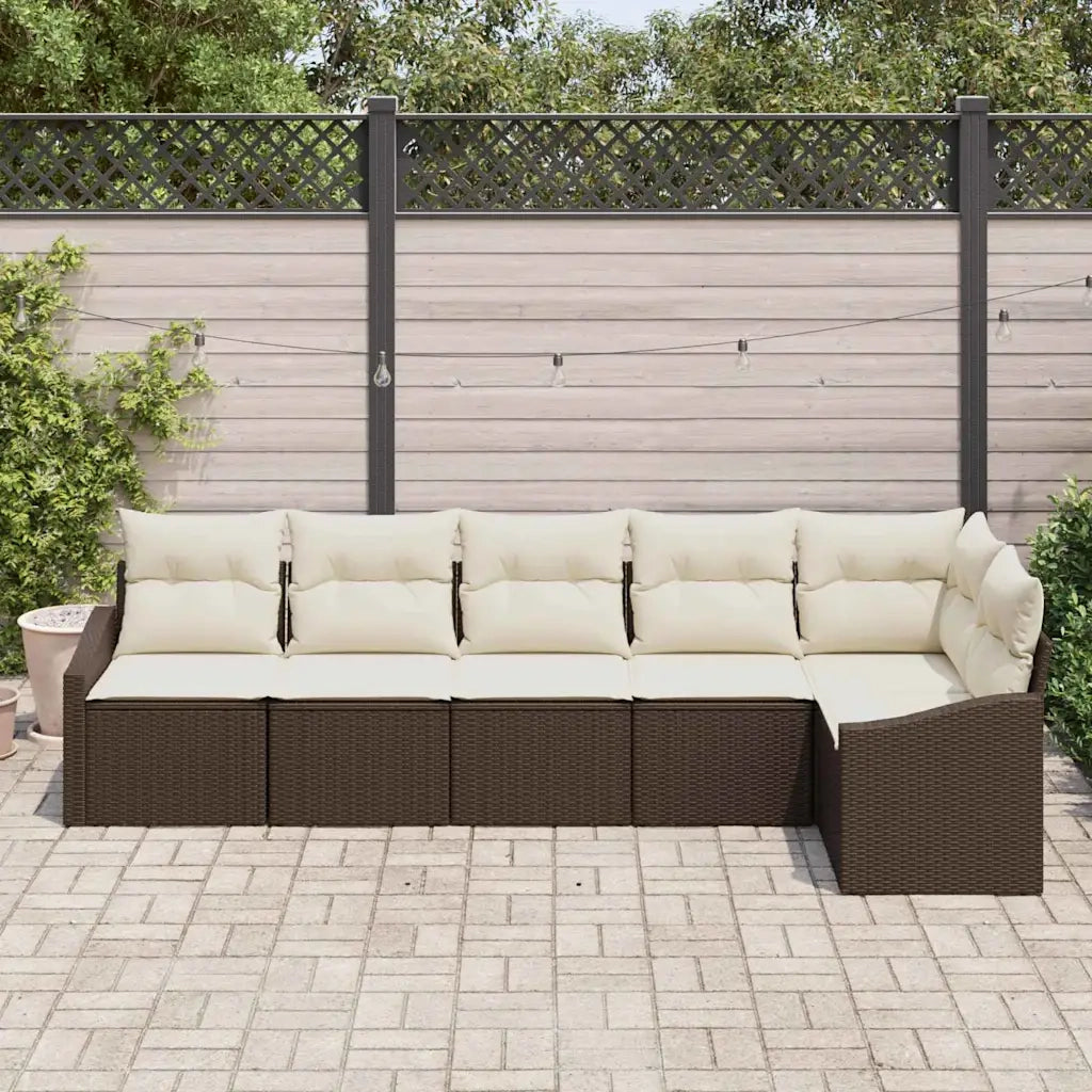 Set Divano da Giardino 6 pcs Marrone e bianco polyrattan