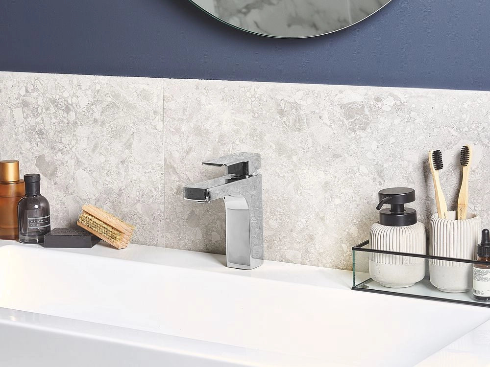 Rubinetto Lavabo In Metallo Cromato Argento Rubinetto Monocomando Bagno Moderno
