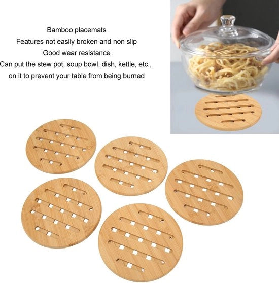 Set di 5 Sottopiani per Piatti Resistenti al Calore Antiscivolo per Cibi Caldi - 18CM