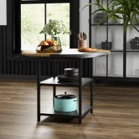 Tavolo da Pranzo per 4-6 Persone con 2 Ripiani Integrati, in Acciaio e MDF, Ø100x76 cm, Nero e Marrone
