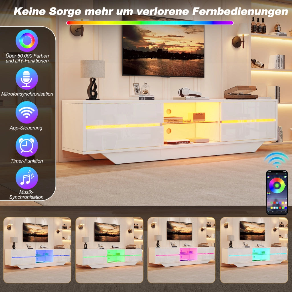 MOBILE TV LED 160x35x44,5 cm Bianco lucido per TV fino a 165 cm