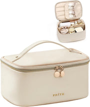 Tas di grande formato per donne – Borsa impermeabile per cosmetici e articoli da toeletta – Con maniglia e dividersi rimovibili – Beige