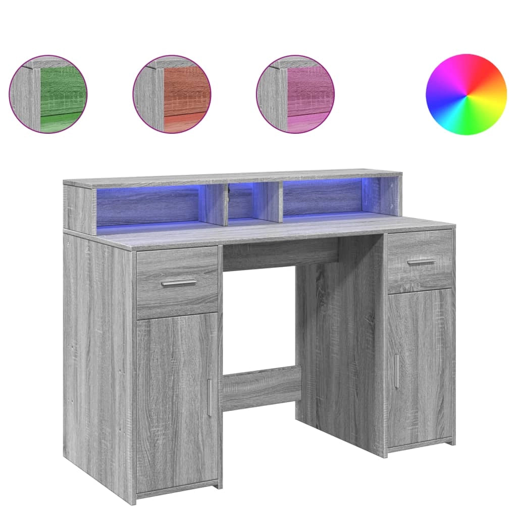 Scrivania tavolo postazione di lavoro mobile per computer studio e luci a LED Sonoma 120 x 55 x 91 cm legno ingegnerizzato grigio 02_0023805