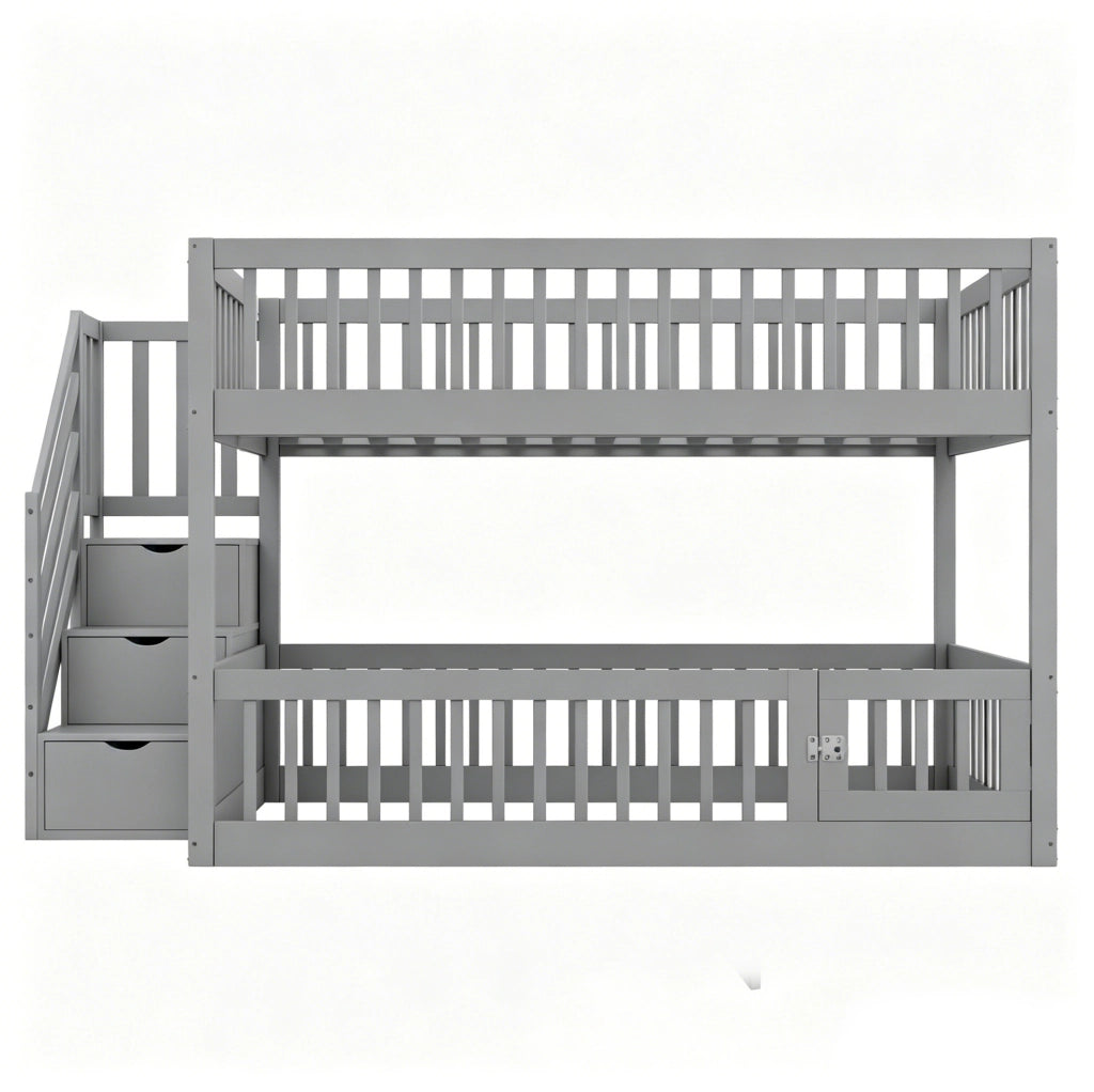 Letto a castello 140x200 cm in legno grigio con scala contenitore