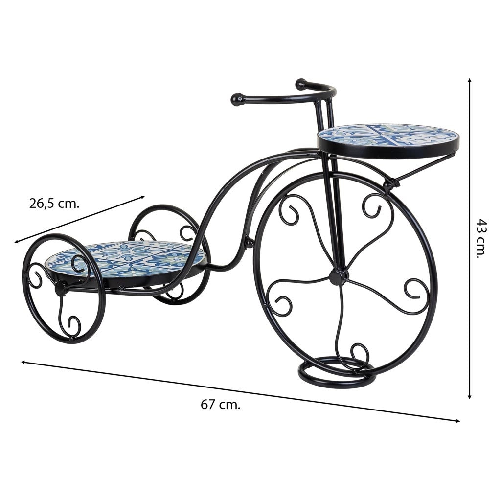 Supporto bici in mosaico Blu e ferro battuto 67x26,5x43h