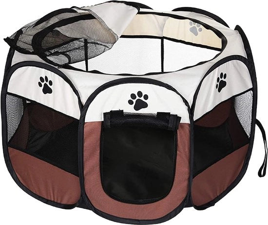Casella portatile pieghevole per animali domestici cane gatto 600D tessuto Oxford con chiusura a righello rimovibile top apribile (marrone)