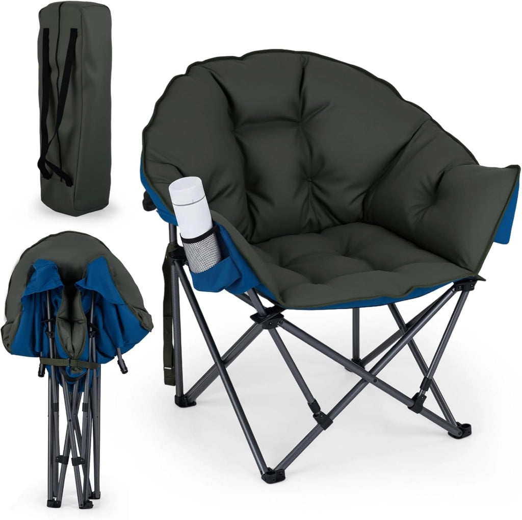 Sedia da Campeggio Pieghevole, Sedia da Pesca Portatile con Braccioli, Portabicchieri e Borsa da Trasporto, Portata 227 kg, per Esterno, per Picnic e Spiaggia, 74x90x99 cm (Grigio)