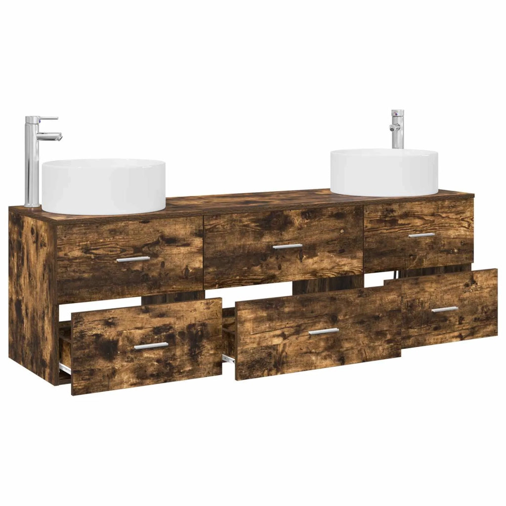 Set di mobili per il bagno 3 pz Rovere Fumo 3405943