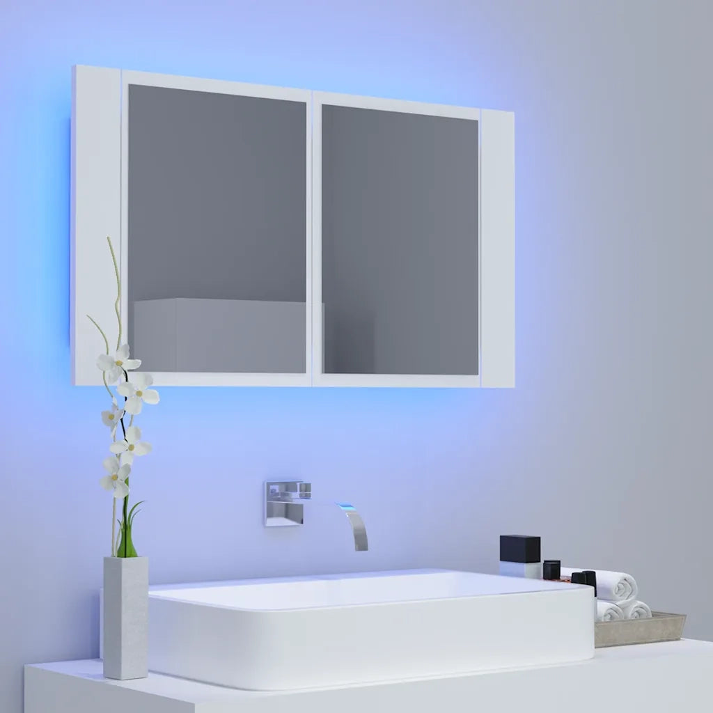 Armadietto a Specchio | Armadio da bagno con Luci LED Bianco 80x12x45 in Acrilico