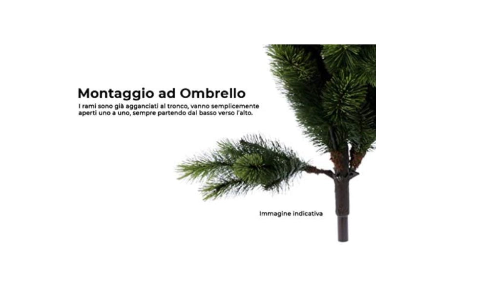 Albero di natale innevato monterey slim h.210 apertura ad ombrello in pvc