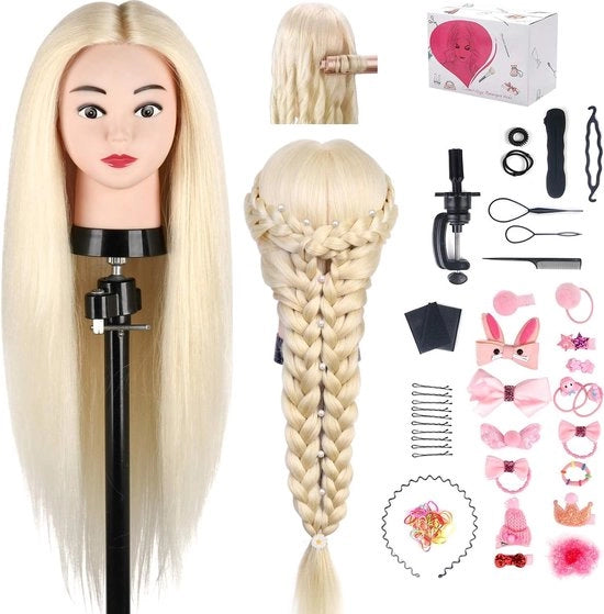 Capelli Manichino di Forma 24 Pollici 80% Capelli Naturali per Capelli con Standard di Tenuta e Accessori Biondo Adatto per Lisciatura, Creazione di Ciocche e Permanente