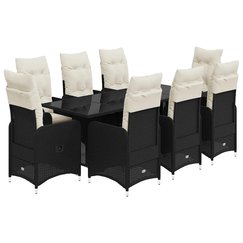 vidaXL Set Bistrò da Giardino 9 pz con Cuscini in Polyrattan Nero