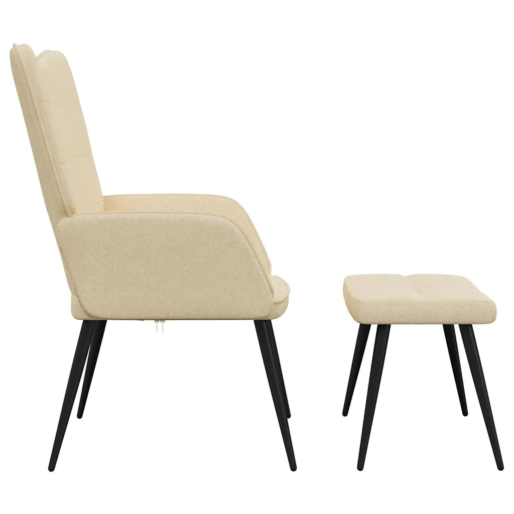 Poltrona | Sedia Relax con Sgabello Crema in Tessuto