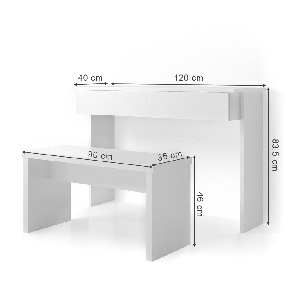 Vicco Tavolo da toeletta Bianco 120 cm senza specchio, con panca