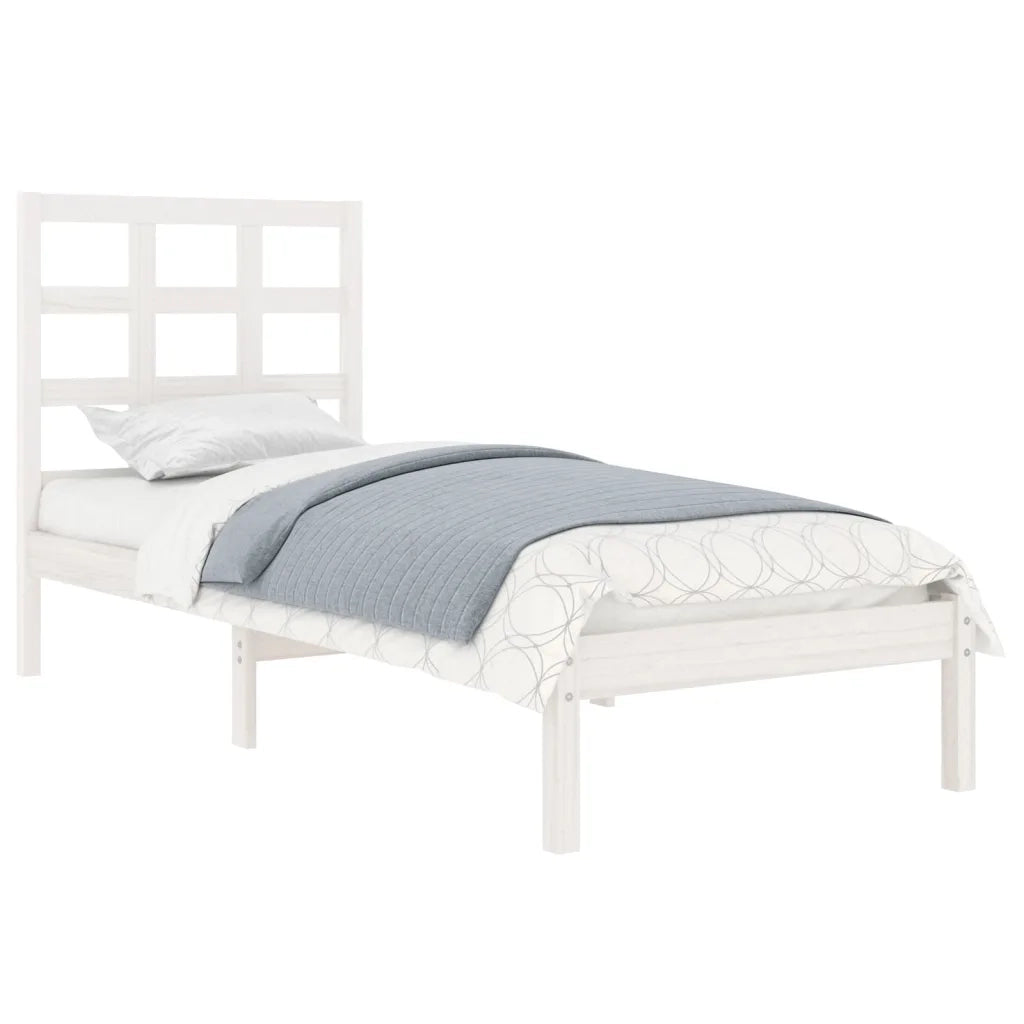 Letto singolo | Letto per adulti | Giroletto Bianco in Legno Massello 75x190 cm Small Single