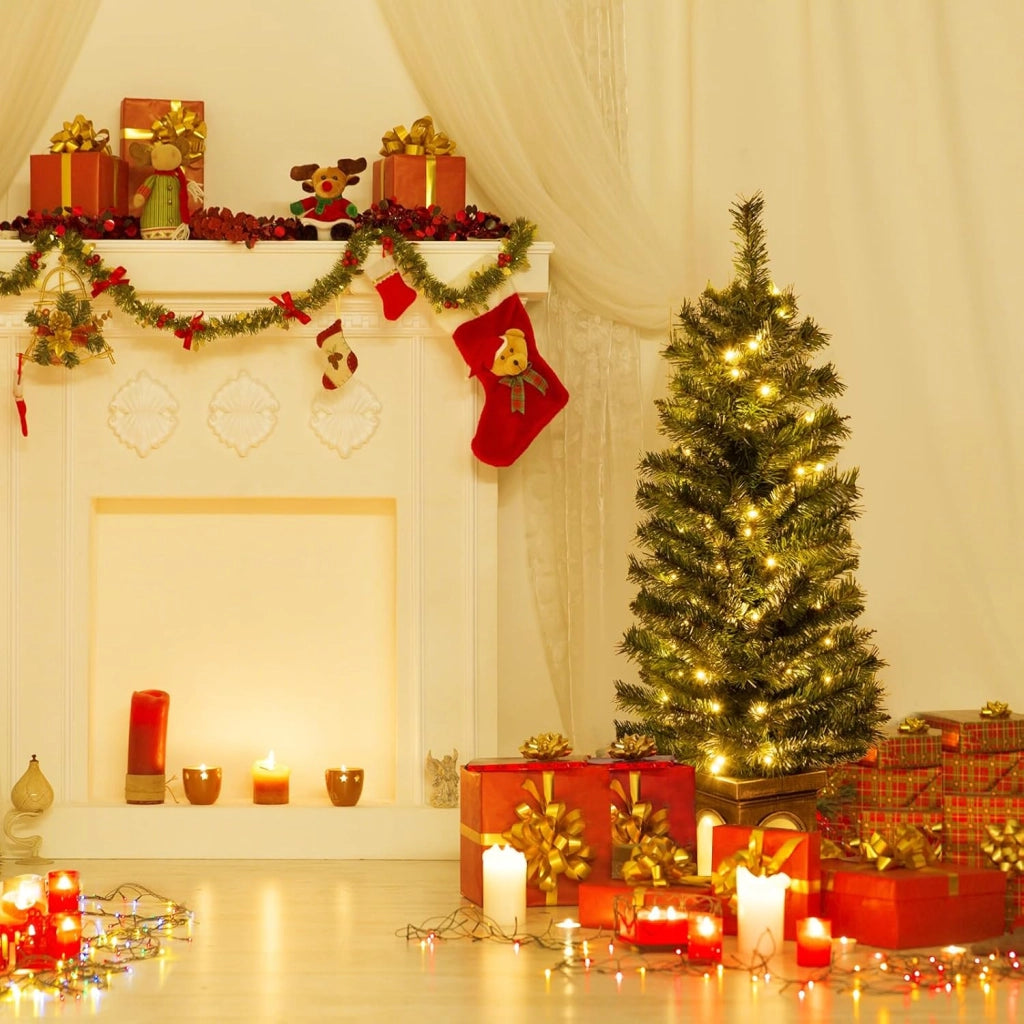 Albero di Natale 120 cm, Albero di Natale Artificiale Finto Pre-illuminato in Vaso con 100 Luci LED, Timer, 3 Modalità di Illuminazione, 160 Punte, Decorazione Natalizia da Interno