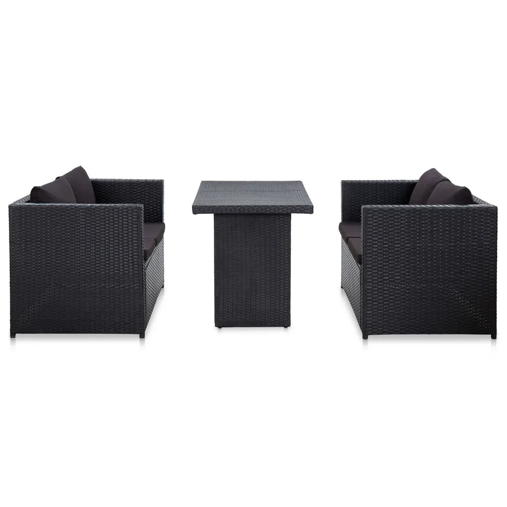 Set Divani da Giardino 3 pz con Cuscini in Polyrattan Nero cod mxl 30017
