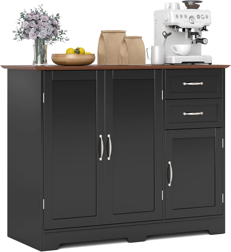 Madia Soggiorno Moderna, Credenza Cucina Isola, Armadietto a Buffet con 2 Cassetti e Ripiano Regolabile,Mobiletto Armadietto Multiuso per Soggiorno, Cucina, Ufficio，100x40x78 cm (Nero)