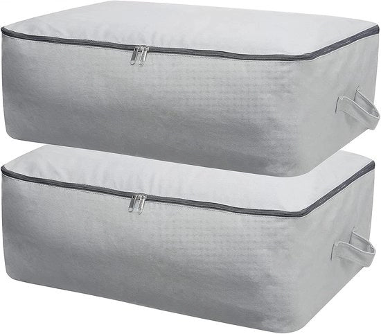 Borsa di Stoccaggio in Cotonatura Naturale - Supporta l'Organizzazione - 2 pezzi - Grigio Chiaro - 100% Cotone - 65 x 47 x 22 cm