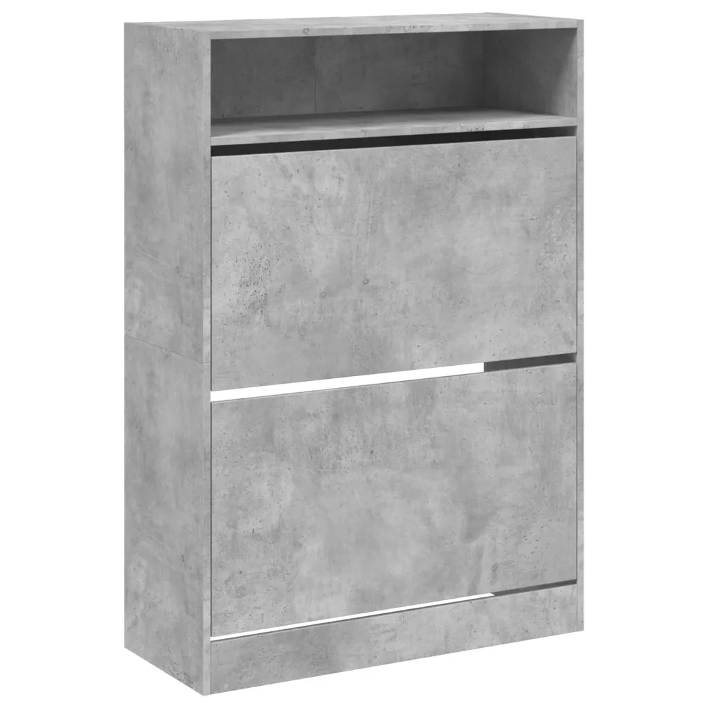 Scarpiera 2 Cassetti Ribaltabili-Scaffale per scarpe Grigio Cemento 80x34x116 cm