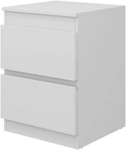 Comodino Calisto, Bianco, 40 x 55 cm, con superficie d'appoggio e passacavi per dispositivi