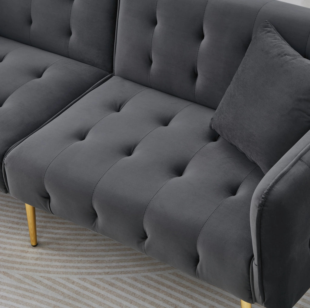 Divano letto 215x81.5 cm con schienali regolabili in schiuma grigio antico
