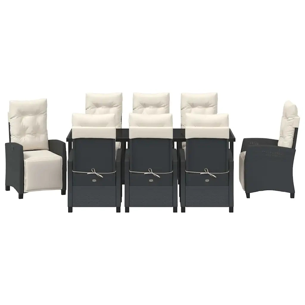 Set da Pranzo per Giardino con cuscino 9 pcs Nero polyrattan 3380420