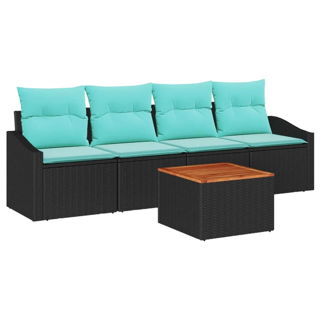 Set Divano da Giardino con cuscino 5 pcs Nero polyrattan