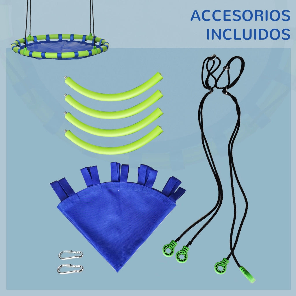 Altalena Nido per Bambini con Altezza Regolabile ¨C zephmum ¨C Blu e Verde ?100x120-180 cm