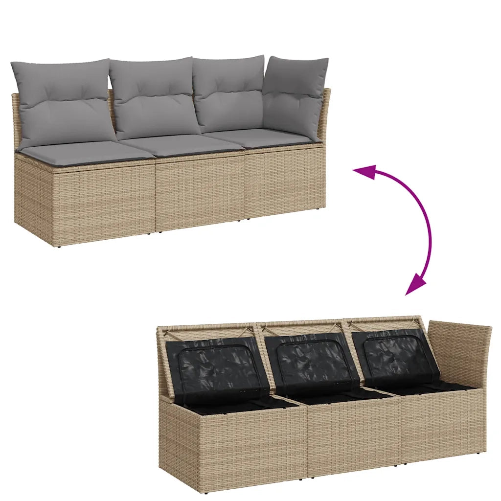 Divano da Giardino con Cuscini a 3 Posti-Sofa da Giardino-Divano da esterno Beige in Polyrattan 291069
